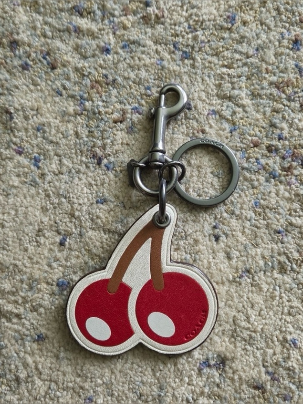 Coach PAC MAN Cherry Leather Bag Charm Keychain With Gunmetal hardware